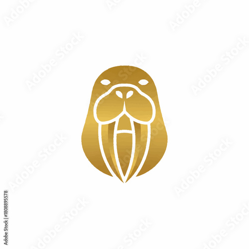 Elegant gold walrus head icon with prominent tusks, designed as a modern, symmetrical logo.
