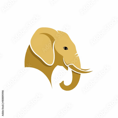 Stylized illustration of an elephant head in gold color with white outlines, showcasing a simple and elegant design.