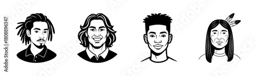 Diverse faces: male and female portrait sketches of various ethnicities and ages