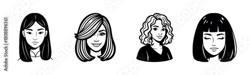 Asian female hairstyles collection: straight, wavy, curly, bob