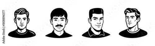 Black and white portraits of young men with various hairstyles