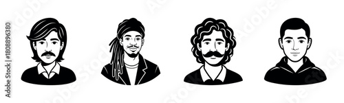 Diverse male avatars: asian, african, caucasian, hispanic representations