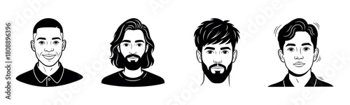 Illustration of diverse male avatars with various hairstyles