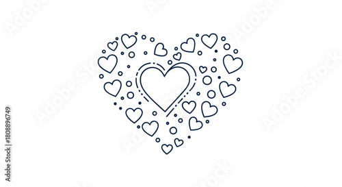A heart shape outlined with small hearts and dots on a white background.