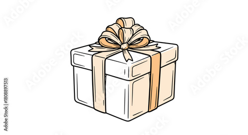Simple line drawing of a gift box with a ribbon and bow, isolated on white.