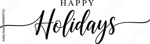 Elegant happy holidays script text on a clean white background