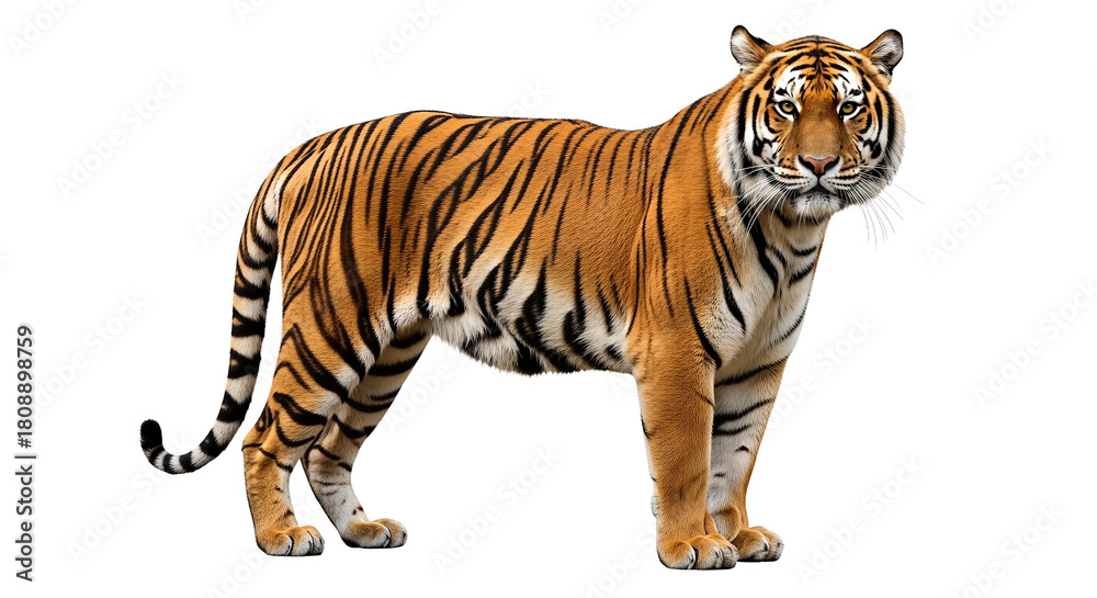 Obraz premium Majestic Bengal Tiger Standing Proudly isolated on transparent background, png