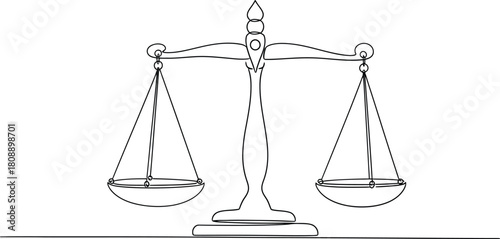 Minimalist line art of scales of justice symbolizing fairness and legal balance