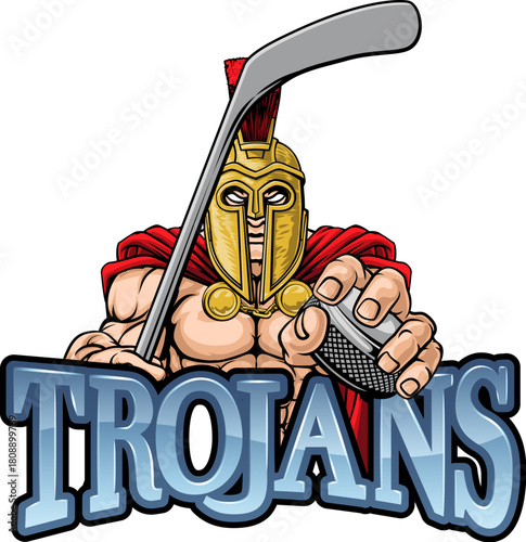 A trojan man ice hockey sports team cartoon mascot