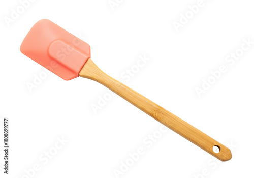 Photos Isolated kitchen utensil spatula made of silicone and bamboo, cooking equipment