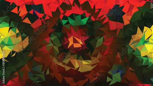Abstract Geometric Polygonal Pattern With Red Yellow Green And Dark Tones low poly