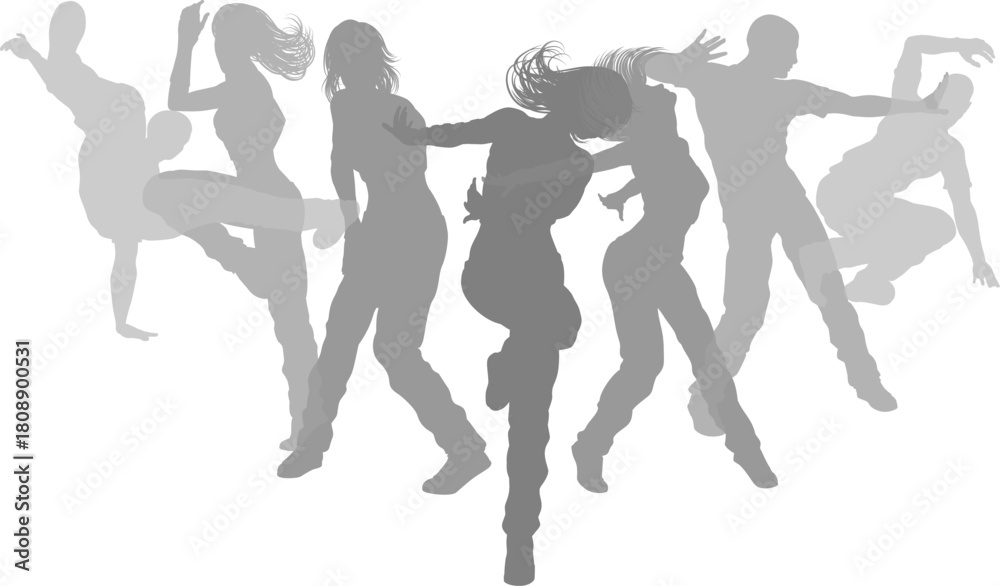 Fototapeta premium Street dancers dancing silhouette hip hop dance silhouettes poses set