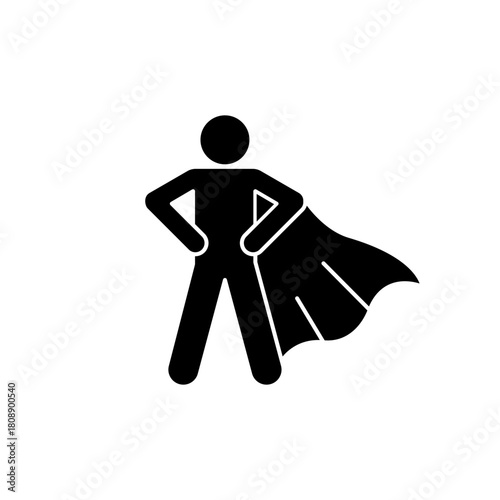 Superhero black line icon set. People icons proud man, pose brave person with cape, strong hero, super power, man power, National Heroes Day, symbol vector illustration on white background.