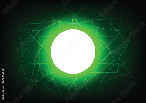 Green Light Sphere with Abstract Geometric Background Design