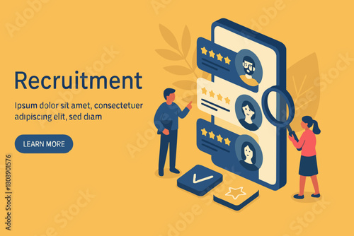 People Characters Choosing Best Candidate for Job. Hr Managers Searching New Employee. Recruitment Process. Human Resource Management and Hiring Concept. Flat Isometric Vector Illustration.
