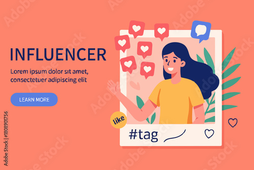 Social media influencer at work. Flat vector illustration isolated on white background.
