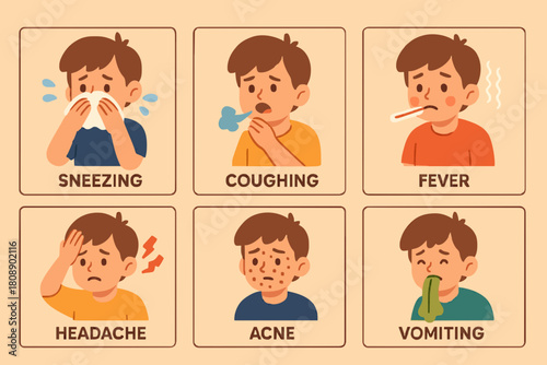 Kid Character Sneezing and Coughing Right and Wrong. Medical Recommendation How to Sneeze Properly. Prevention against Virus and Infection. Hygiene Concept. Flat Cartoon Vector Illustration.
