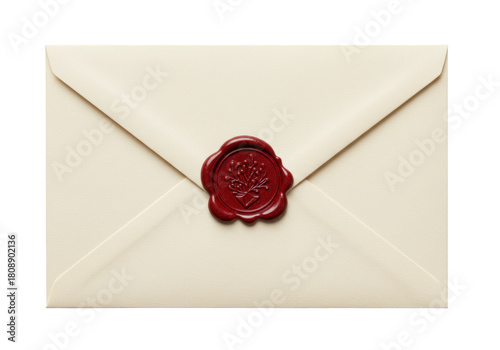 Isolated letter envelope with wax seal, elegant stationery communication with red seal
