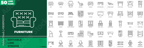 Furniture Line Editable Icons set