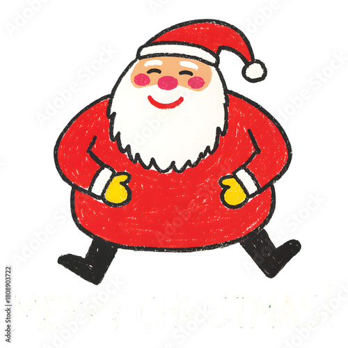 Happy Santa Kid's Christmas Drawing. Ho ho ho! This adorable drawing features a cheerful, wobbly Santa Claus, drawn with the innocent charm and imperfections of a child's Christmas art.