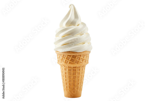 Isolated soft vanilla ice cream cone, classic dessert treat for hot summertime refreshment