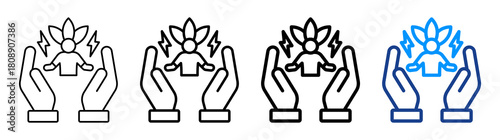 Energy Healing Icon Different Style Outline Collection Set