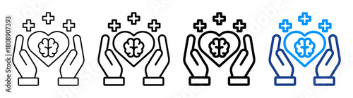Brain Care Icon Different Style Outline Collection Set