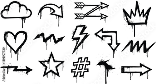 Spray paint style drip icon set arrows heart star cloud