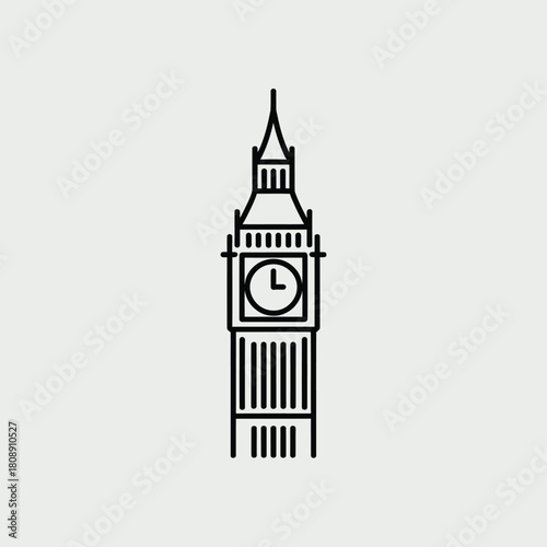 Minimalist line art illustration of big ben clock tower in london