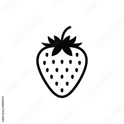 Simple black and white icon of a strawberry fruit