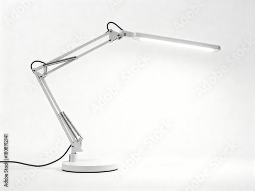 White and silver articulated LED desk lamp - Modern office lighting isolated on pure white background