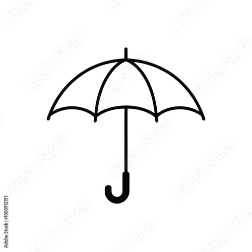 Simple outline drawing of an open umbrella on a white background