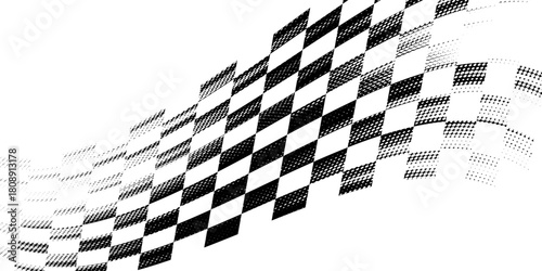 Race flag grunge background, car rally or motocross finish flag with vector checker pattern. Grunge race flag for car racing sport or bike speedway, motorsport