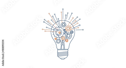 Light bulb with gears and circuits, representing innovation and technology
