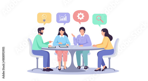 Business team meeting and collaboration with icons, isolated on