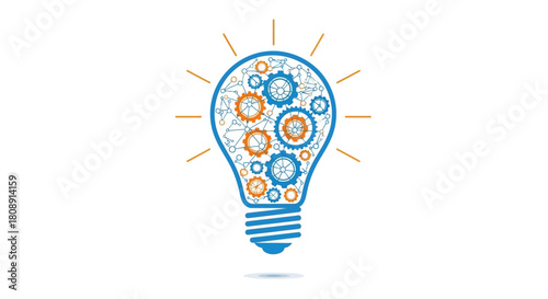 Innovation and creative thinking concept with blue lightbulb and gears