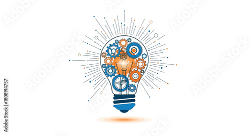 Creative idea lightbulb with gears and cogs, innovation and engineering concept