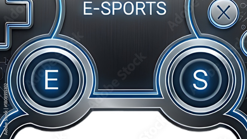 Futuristic gaming controller with "E-SPORTS" text, symbolizing competitive digital entertainment.
