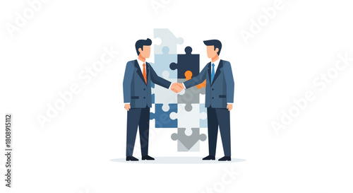 Business partnership agreement with handshake and puzzle, isolated