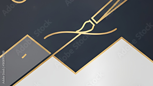 Artistic creation with golden brushstroke over abstract landscape