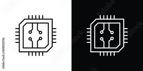 Computer microprocessor icon in line design. Editable stroke icon.