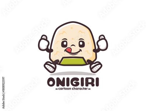 Onigiri cartoon mascot with thumbs up