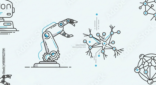 Ai robotics and neural network technology concept for automation and machine learning innovation vector art