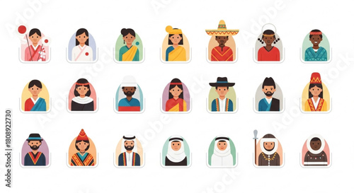 Cultural diversity vector art representing traditional clothing from around the world design illustration