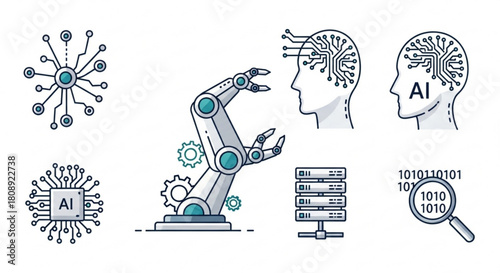 Artificial intelligence ai technology machine learning and robotics vector illustration concept design