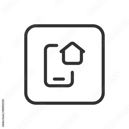 Real Estate Home House Mobile line icon – house with smartphone outline vector for mobile property search, real estate app, on-the-go home viewing UI