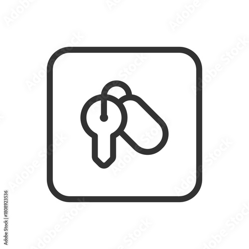 Real Estate House Key line icon – house with key outline vector for home ownership, property access, real estate closing UI