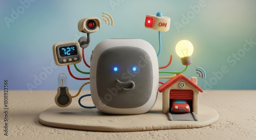Smart home automation hub controlling security, lighting, and temperature with iot technology