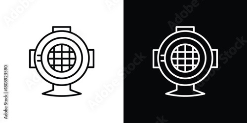 Diving helmet icon in line design. Editable stroke icon.