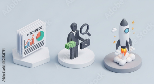 Startup funding pitch deck business plan investment strategy rocket launch investor presentation success